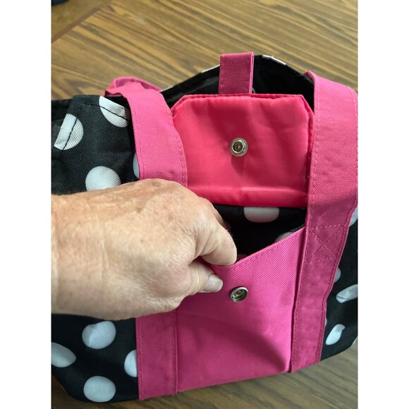 Blue white polka dotted bag with pink handles - Picture 12 of 13